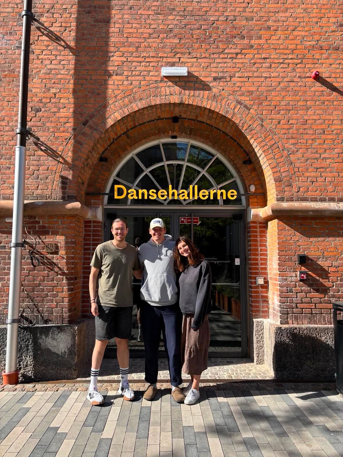 Aljaž Antloga, Pol Triquell Lombardo and Zala Antloga in front of Dansehallerne, Copenhagen
