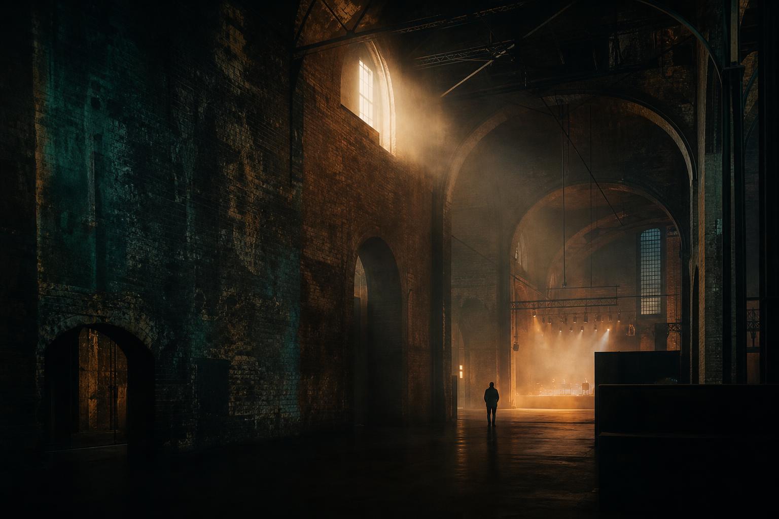 A cavernous brick hall pierced by shafts of warm light — a portrait of Copenhagen's industrial buildings reborn as cultural spaces